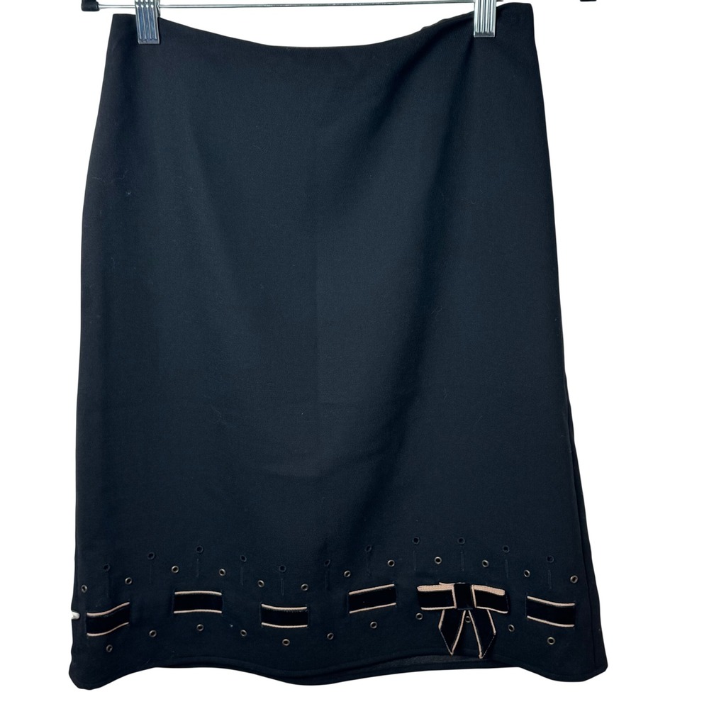 Ann Taylor Pencil Skirt Women 4 Black Wool Velvet Bow Grommet Hem NEW